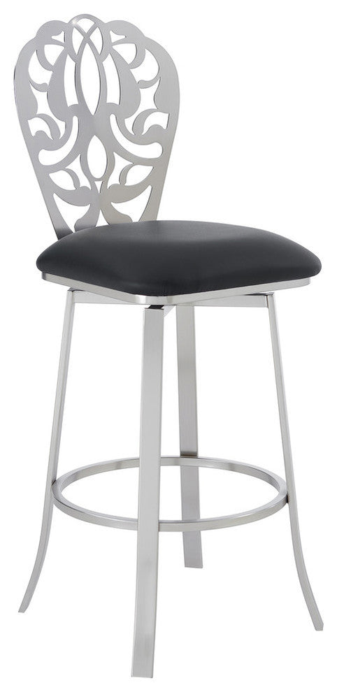 Cherie Contemporary 30" Bar Height Barstool in Brushed Stainless Steel Finish