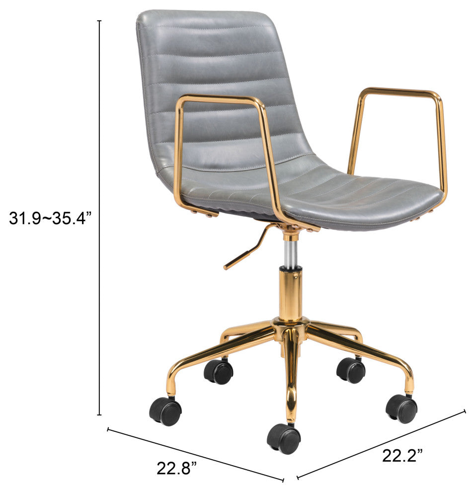 Computer Chair, Faux Vinyl Leather, Steel, Gray, Gold, Business Office