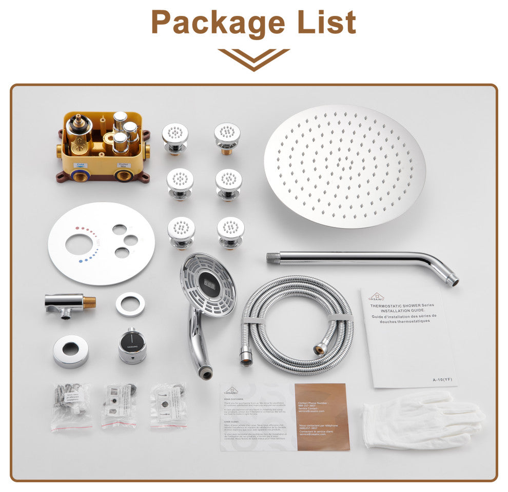 12" Luxury Shower System Set with Handheld Spray & 6 Body Jets, Chrome