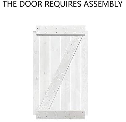 Stained Solid Pine Wood Sliding Barn Door, White, 36"x84", Z Bar