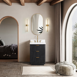 Vinnova Cadiz Bath Vanity, Composite Stone Top, Black, 24", With Mirror
