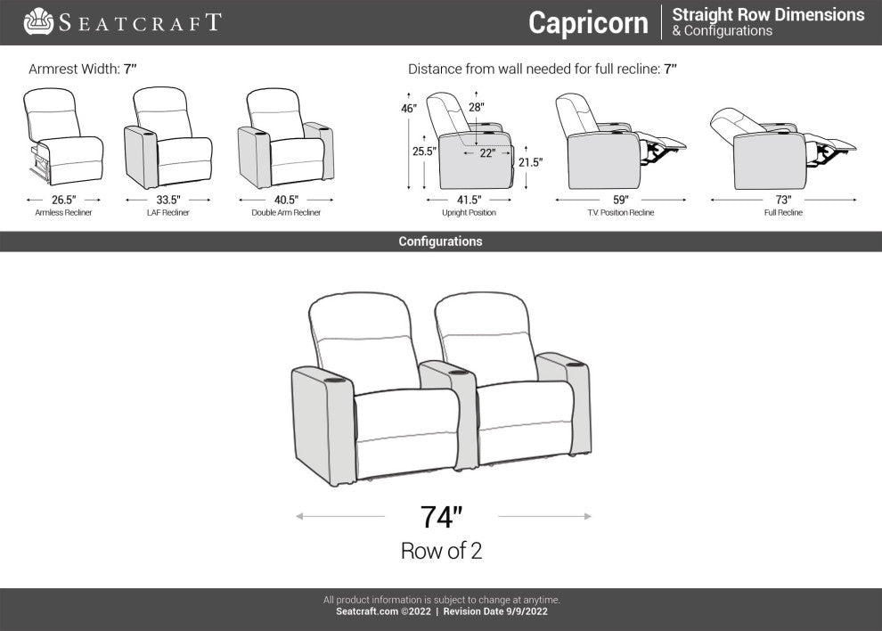 Seatcraft Capricorn Home Theater Seating, Brown, Row of 2