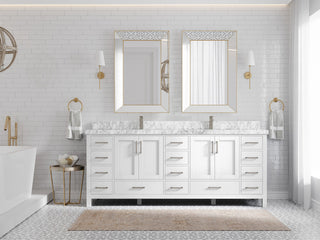 Malibu 84 Double Sink Bath Vanity in White  2" Carrara Marble