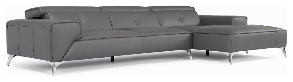 Raj Grey Reclining Leather Sectional, Right Chaise