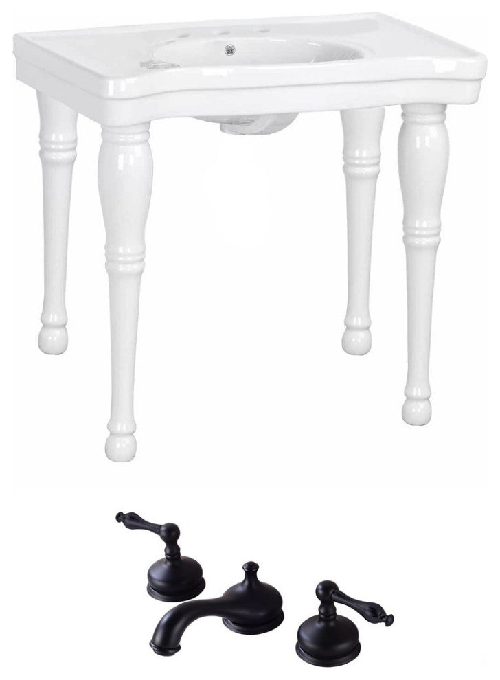 Console Sink Belle Epoque White with Spindle Legs and Widespread Faucet Holes