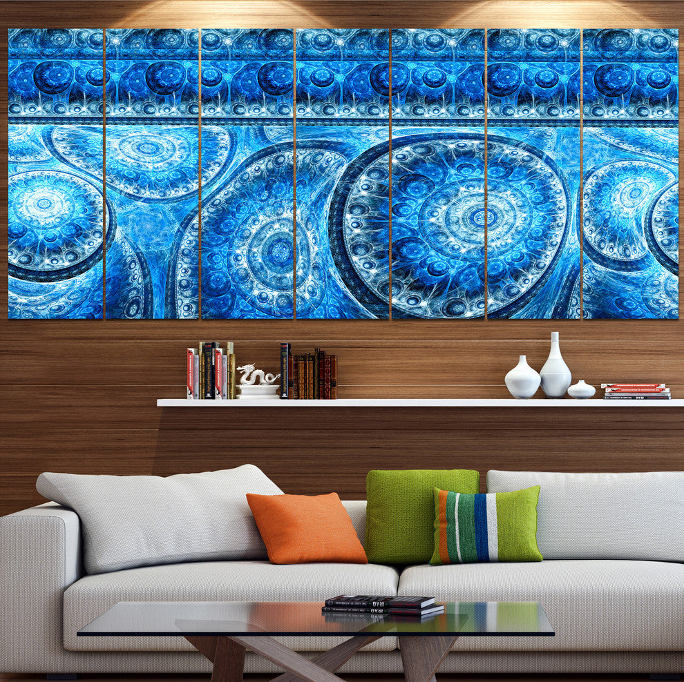 Blue Living Cells Fractal Design, Abstract Canvas Art Print, 83"x32", 7 Panels