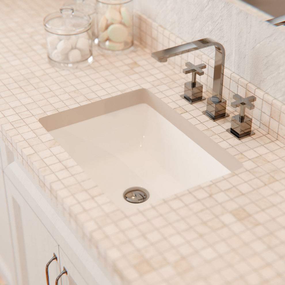 NP-U193911 ShallowRectangular Undermount Porcelain Sink w/ OverflowDrain Options, Chrome