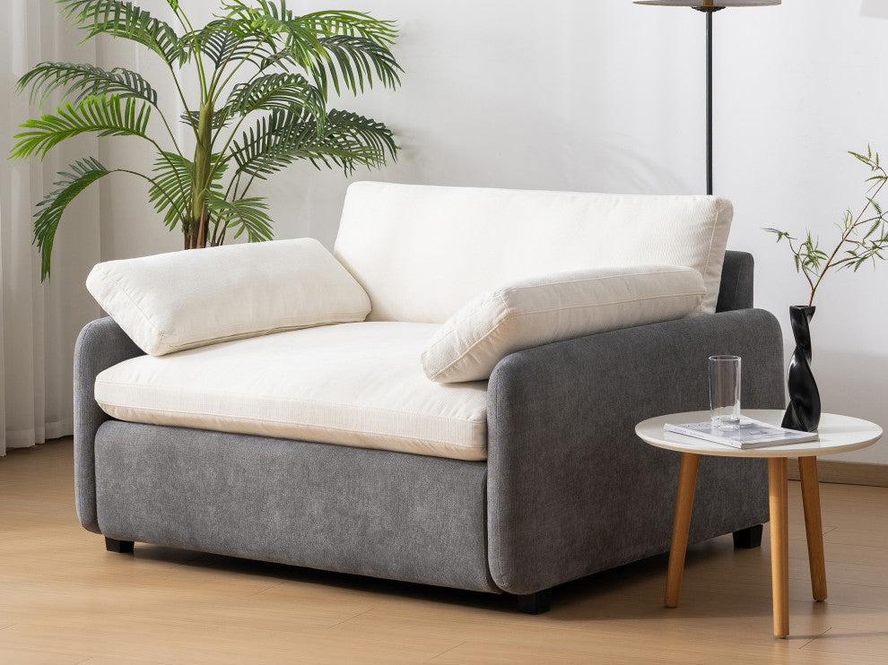 GDF Studio Oversized Chenille Upholstered Accent Armchair With Pillows, Gray