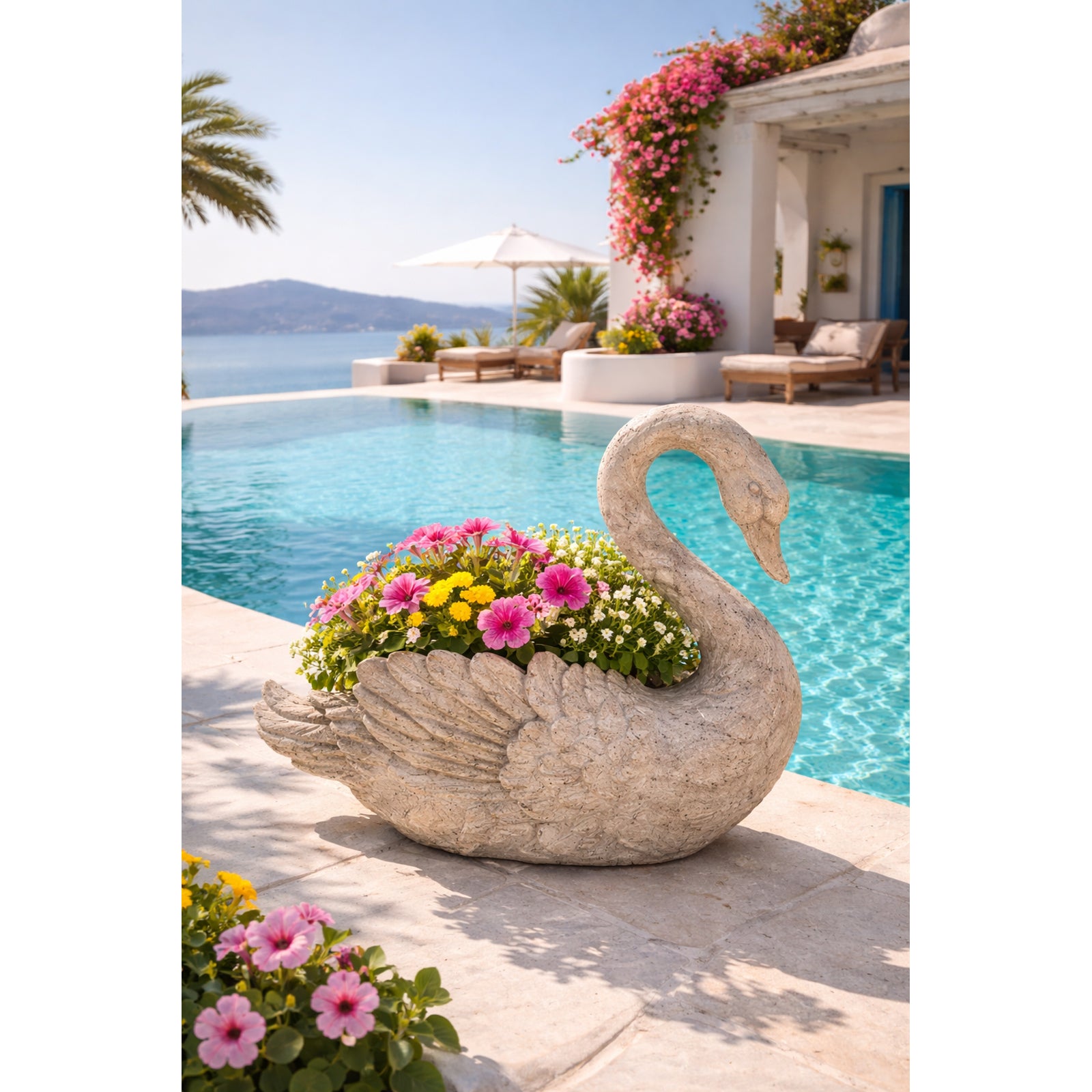 Urban Designs Swan Cast Stone Planter Garden Decor, Grey