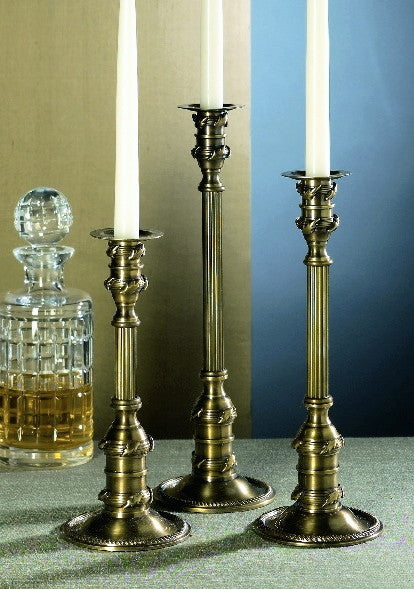 Column Candleholders, Antique Brass