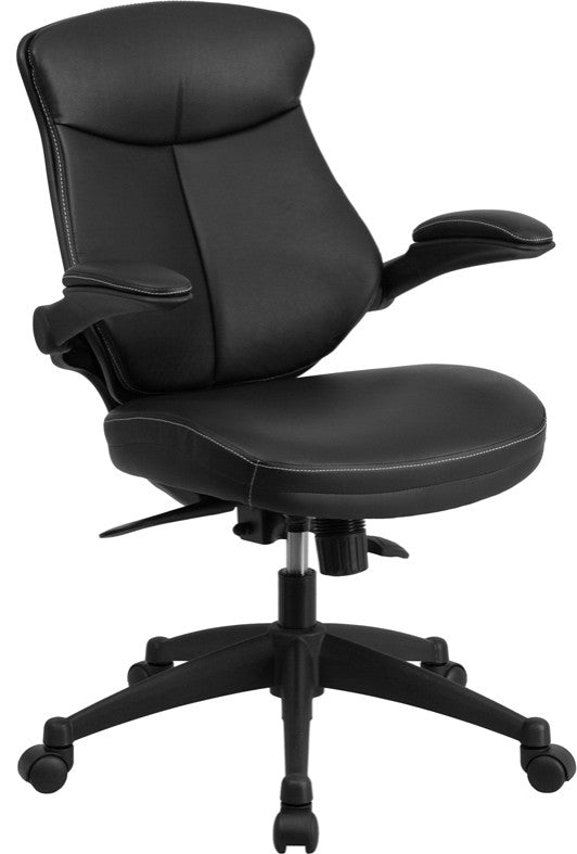 Mid-Back Black Leather Executive Swivel Chair With Back Angle Adjustment