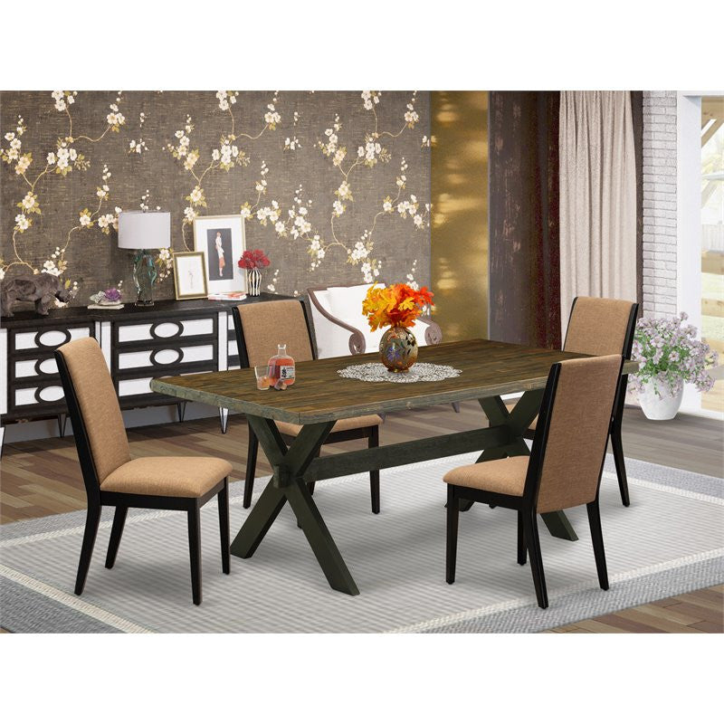X677La147-5, 5-Piece Set Jacobean Table and 4 Linen Fabric Chairs, Black