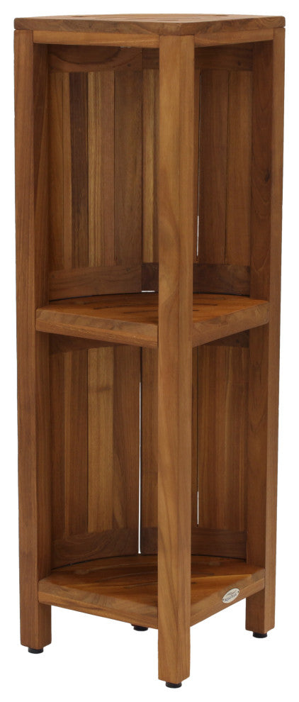 Kai Corner Teak Bath Shelf With Square Legs and Front Facing Doors