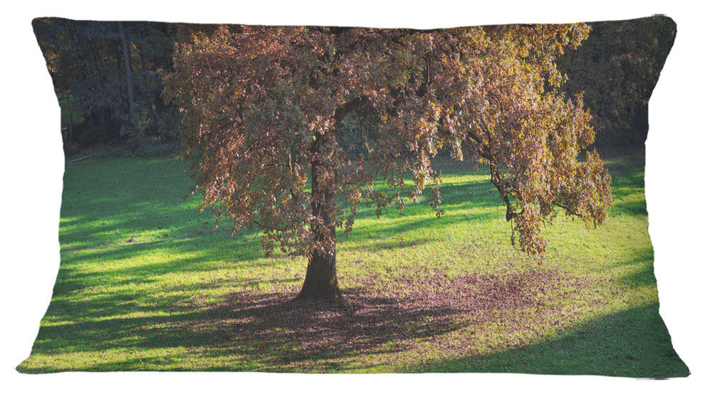 Lonely Beautiful Autumn Tree Landscape Printed Throw Pillow, 12"x20"