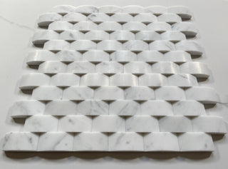Carrara Marble 3D Cambered 1x2 Arched Mosaic Tile Honed Venato Carrera, 1 sheet