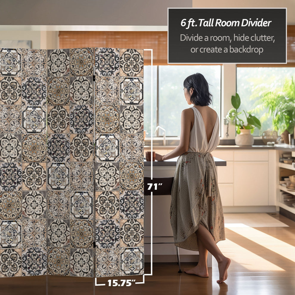 6' Tall Double Sided Victorian Tile Canvas Room Divider