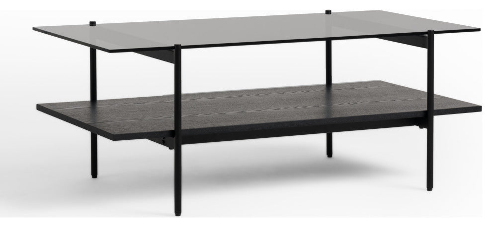 Modrest Conley Mid-Century Grey Glass, Black Ash Coffee Table