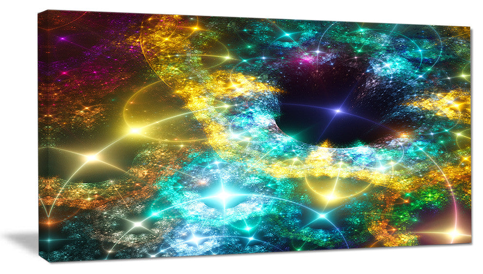 Golden Cosmic Black Hole, Abstract Art on Canvas, 40x20