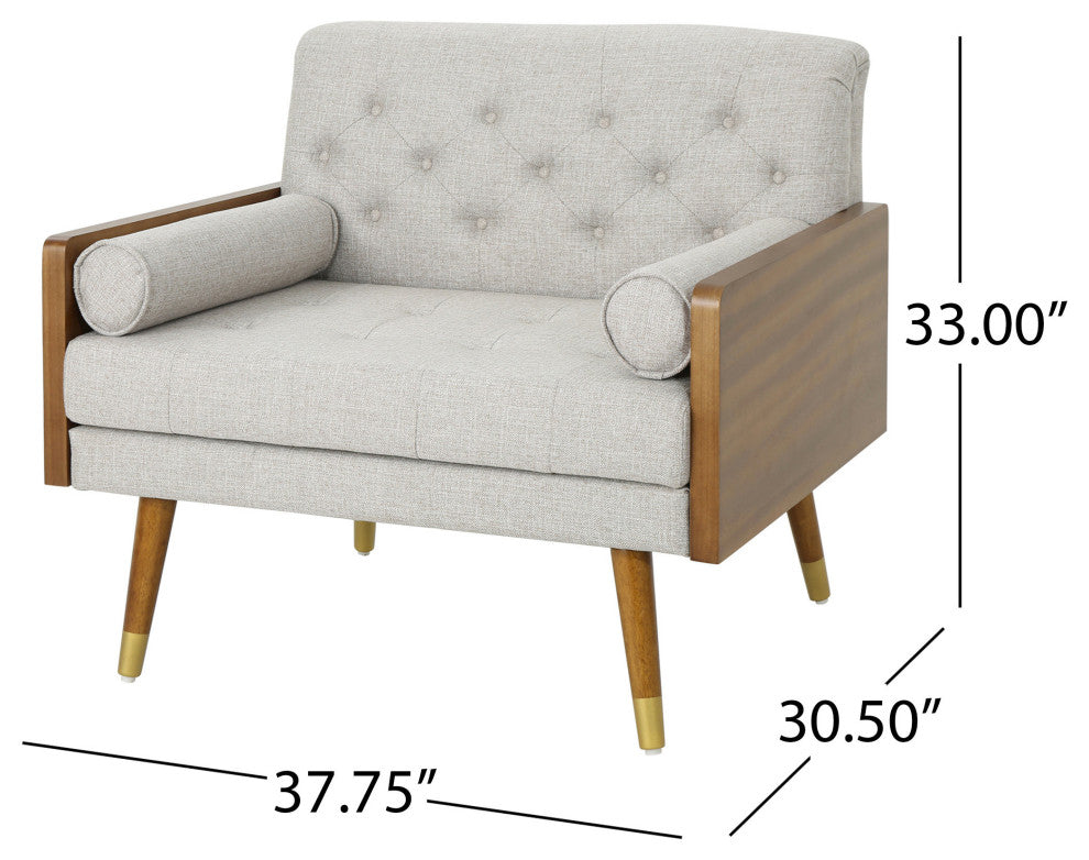 GDF Studio Greta Mid Century Modern Fabric Club Chair, Beige/Dark Walnut