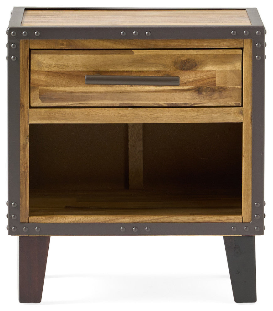 GDF Studio Glendora Solid Wood Single Drawer End Table Nightstand, Natural Stain