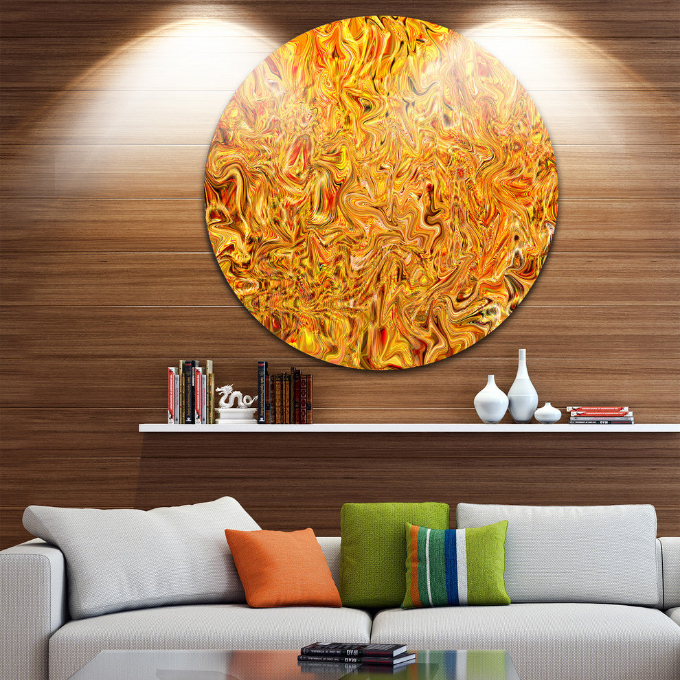 Textured Flowing Yellow, Abstract Art Round Wall Art, 23"