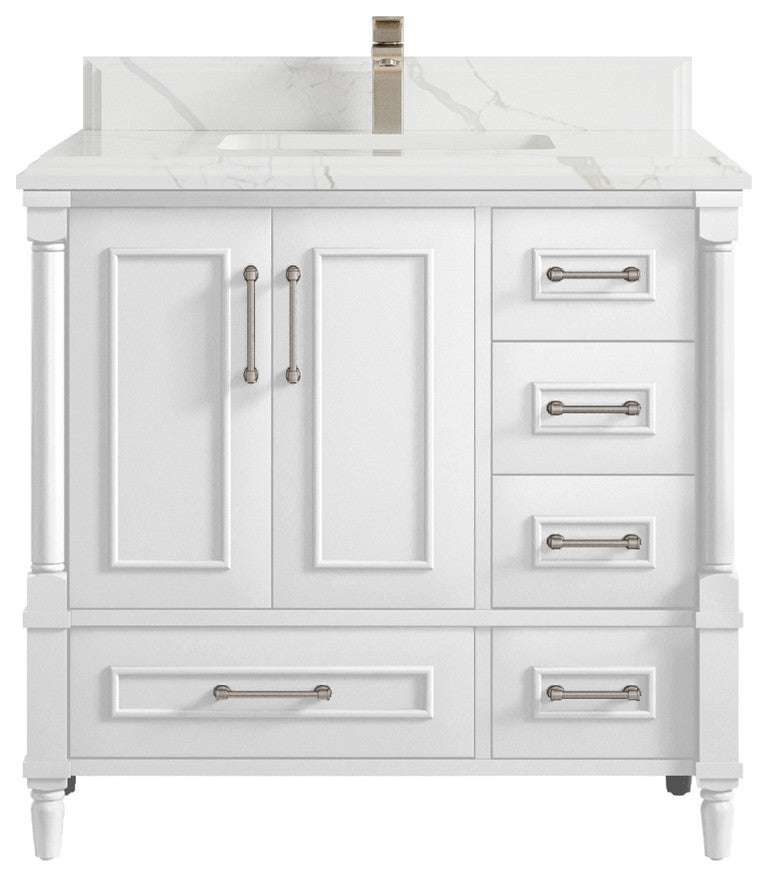 Aberdeen 36 Center Sink Bath Vanity in White 1.5" Calacatta Laza