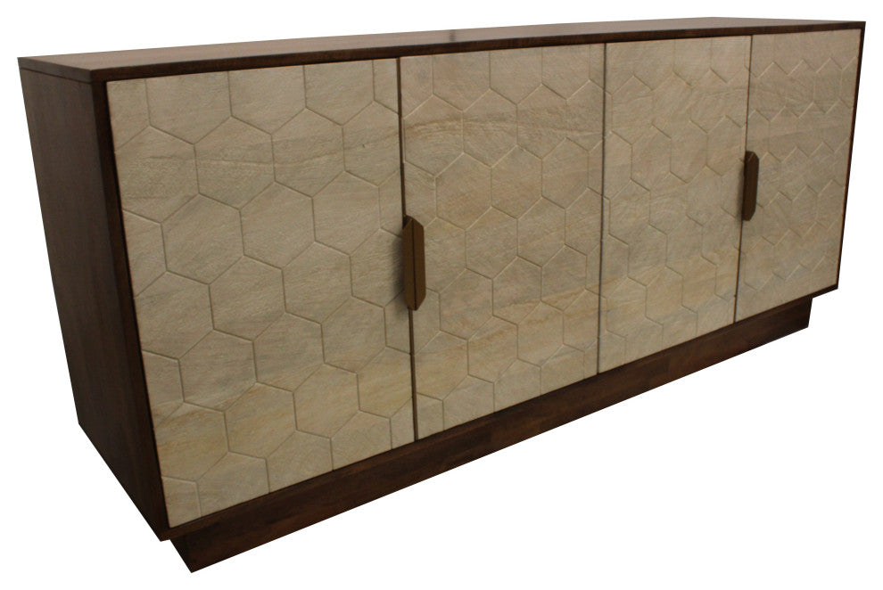 Honeycomb Solid Wood Sideboard, Two-toned Natural Finish