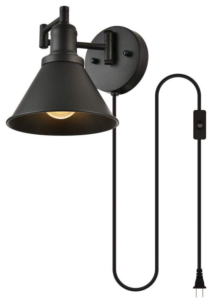 1 Light Black Swing Arm Plug, Wall Sconce