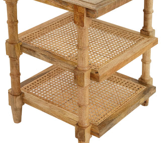 Chesterfield Wood and Cane 3 Shelf Accent Table, Natural Mango