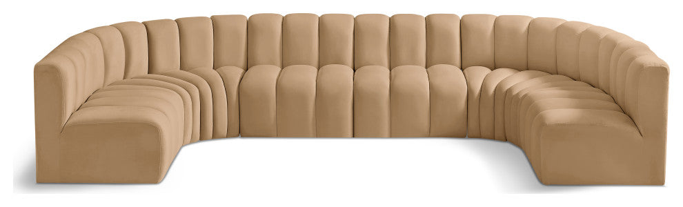 Arc Velvet Upholstered 8-Pc. U-Shaped Modular Sectional, Camel