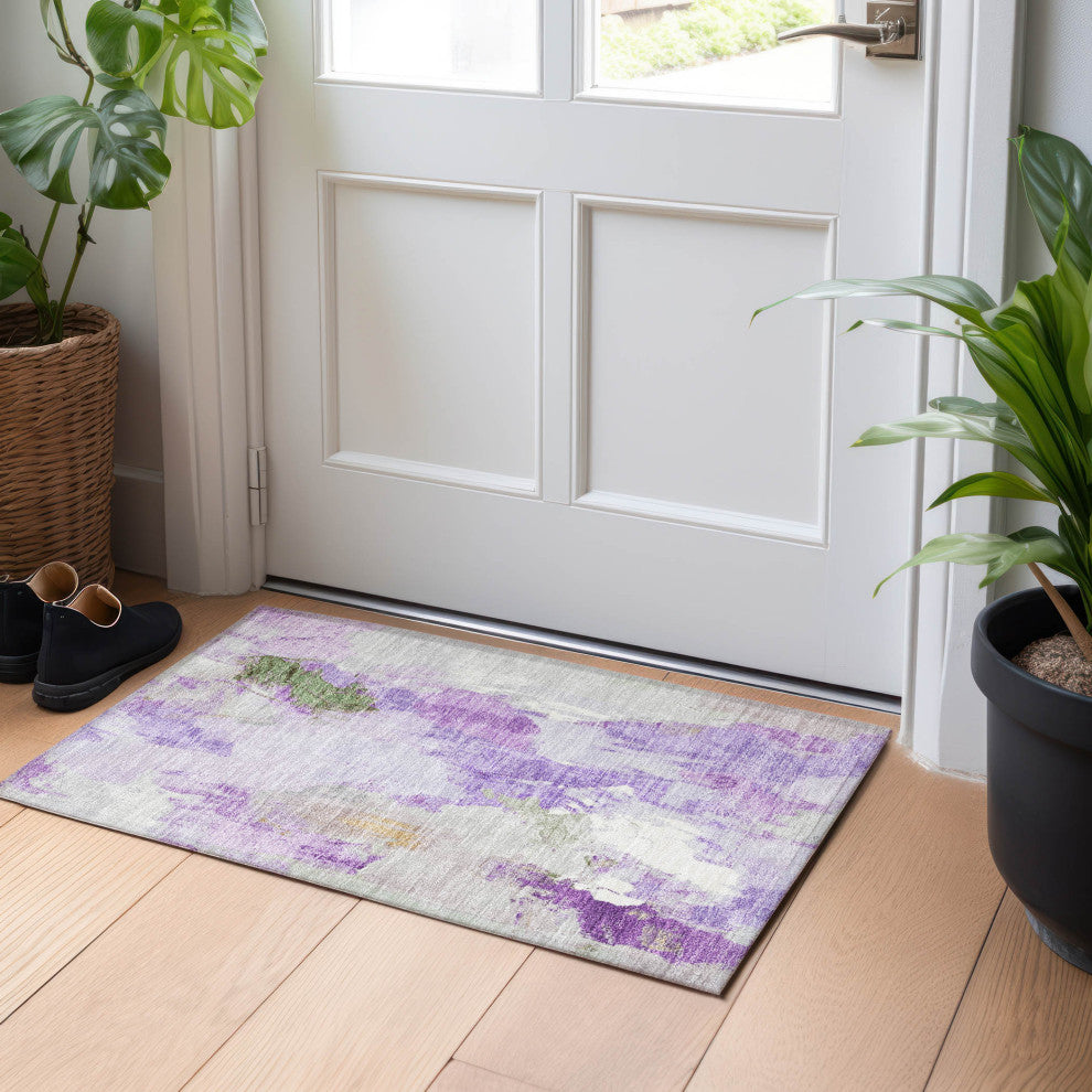 Machine Washable Indoor/Outdoor Chantille ACN1914 Purple 1'8" x 2'6" Rug