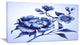 Blue Peony Rose and Sakura Flowers, Floral Canvas Art Print, 32"x16"