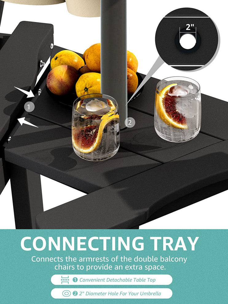 Adirondack Balcony Bar Chairs With Connecting Tray and Umbrella Hole, Set of 2