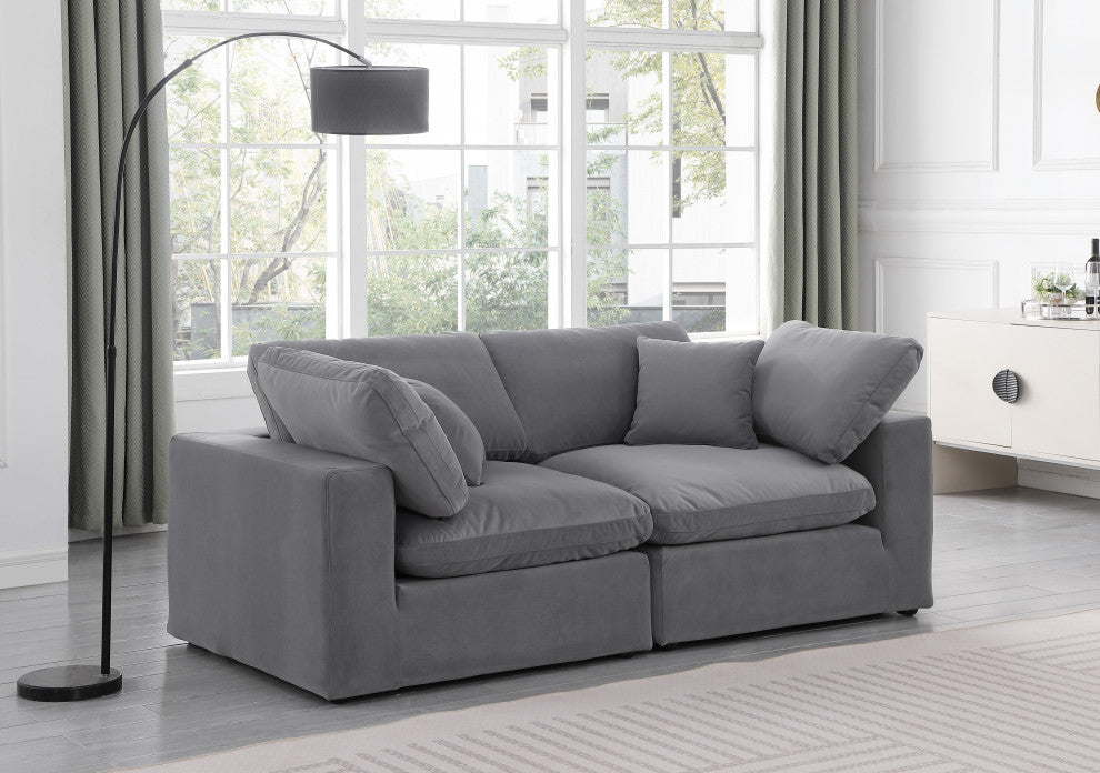 Comfy Upholstered Modular Sofa, Grey, 2-Piece: 2 Corner Chair, Velvet