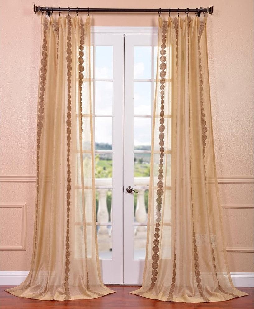 Cleopatra Gold Embroidered Sheer Curtain Single Panel, 50"x84"