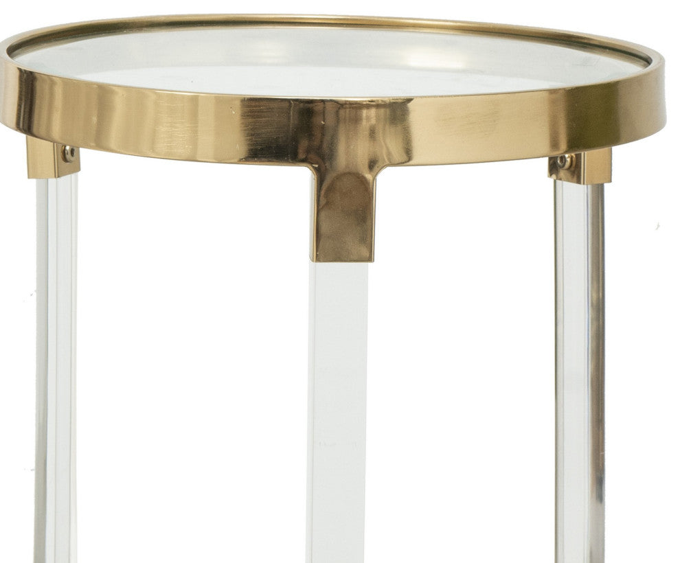 Benzara BM285128 Accent Tables, Acrylic Clear Legs, Glass Top, 2-Piece Set, Gold