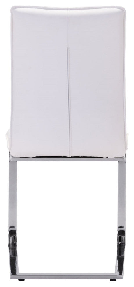 Dining Chair, Set of 2, Faux Vinyl Leather, Steel, White, Chrome, Cafe Bistro