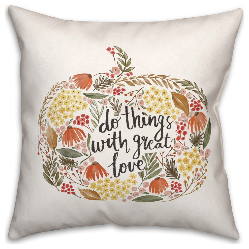 Floral Harvest Pumpkin 2 18x18 Spun Poly Pillow