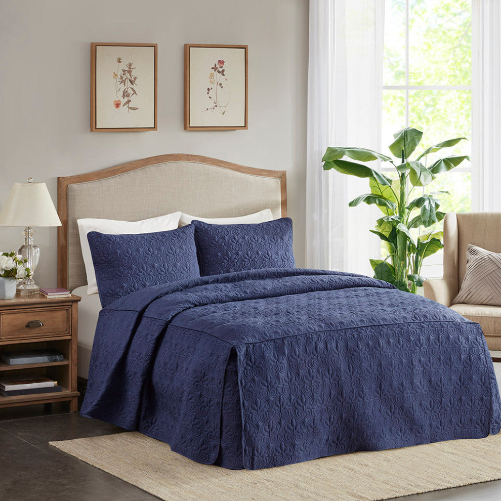 Madison Park Quebec 3 Piece Fitted Bedspread Set, Navy