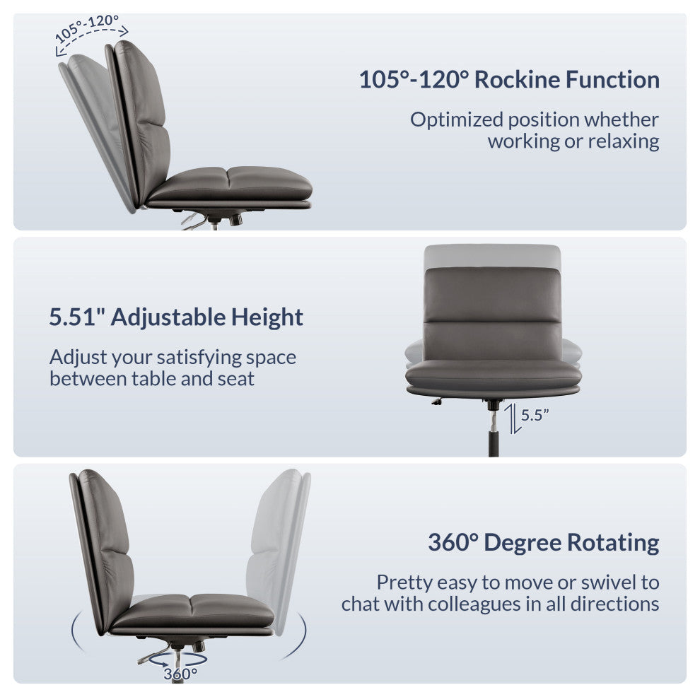 Swivel PU Leather Office Chair with Height Adjustment and Tilt Function, Gray