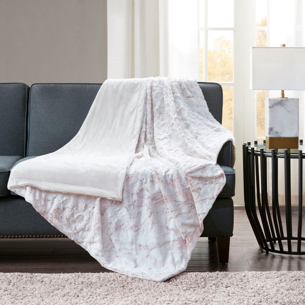 Madison Park Sachi Oversized Faux Fur Throw, Blush