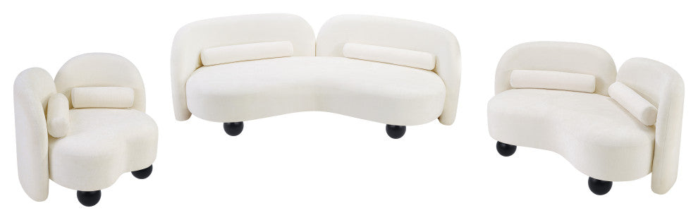 Daphne Upholstered Chair/Loveseat/Sofa, Cream, Chenille Fabric, Loveseat