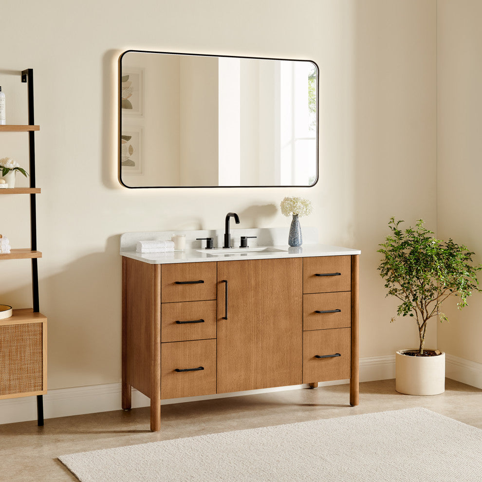 Velora Bathroom Vanity, Mango Brown, 48", With Mirror