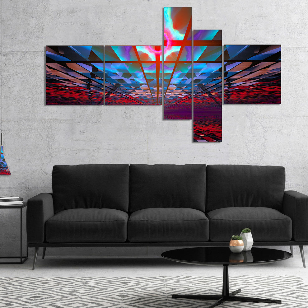 Blue Cosmic Horizons Apocalypse, Abstract Art on Canvas, 60"x32", 5 panels
