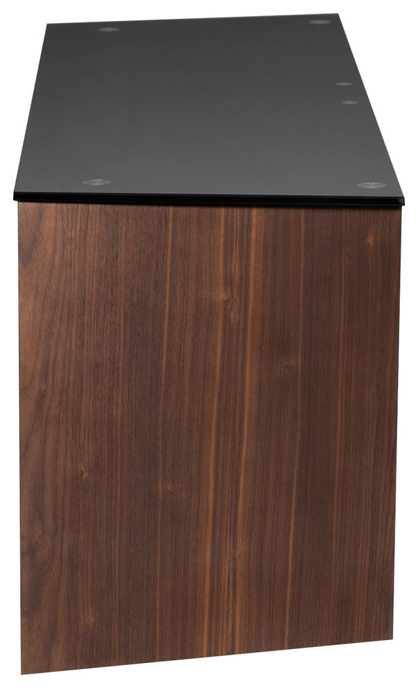 Twisted Wood TV Stand, Black Tempered Glass, Walnut Veneer