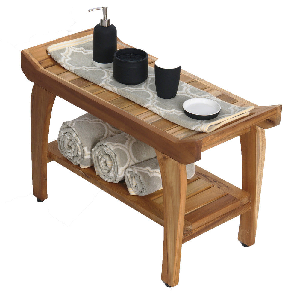 EcoDecors EarthyTeak Tranquility 29" Teak Shower Bench With Shelf