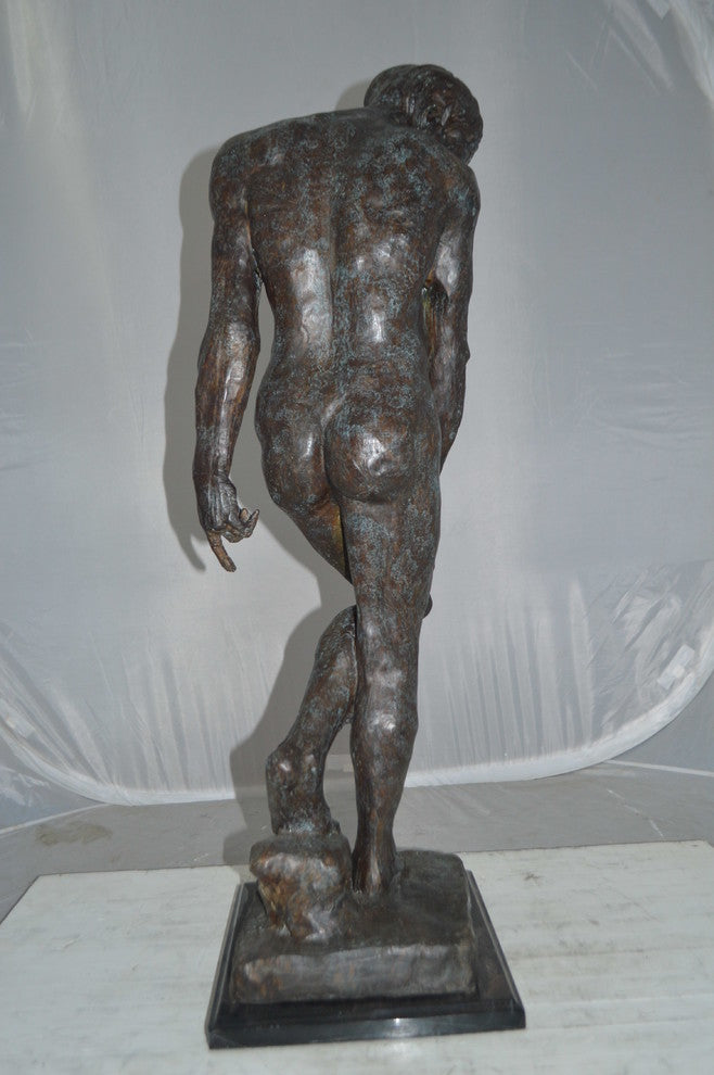 Adam Replica by Rodin Bronze Statue - Size: 12"L x 12"W x 36"H.