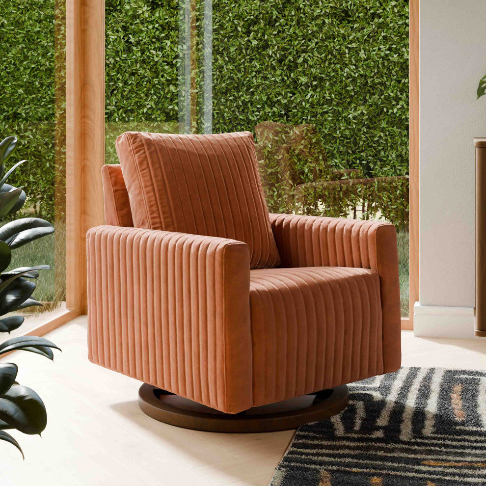 Poe Channeled Swivel Glider, Water Repellent and Stain Resistant, Rust Velvet