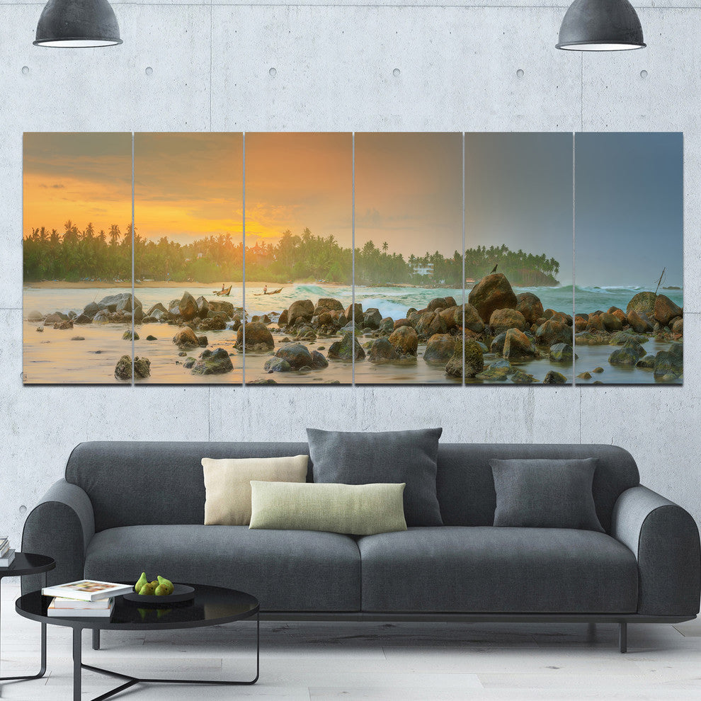 Untouched Tropical Beach Panorama, Landscape Canvas Art Print, 70"x28", 6 Panels