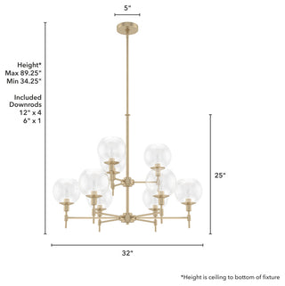 Xidane Alturas Gold, Clear Glass 9-Light 2 Tier Chandelier